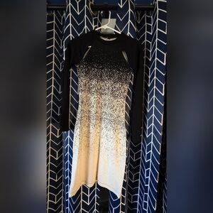 French Connection Black to Cream Speckle Gradient Long Sleeve Dress